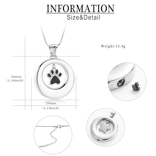 Dog Paws Cremation Jewelry Pet/Cat/Dog Paws Urn Necklaces for Ashes Stainless Steel Pet Ashes Holder Memorial Keepsakes Locket Pendant Jewelry for Men Women - color: Silver