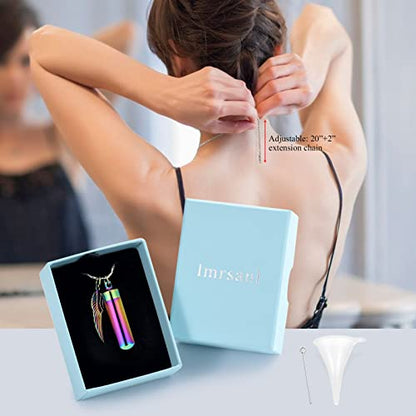 Imrsanl Cremation Jewelry for Ashes Pendant Urn Necklace Cylinder with Glass Vial Keepsake Ashes Memorial Jewelry - color: Colorful
