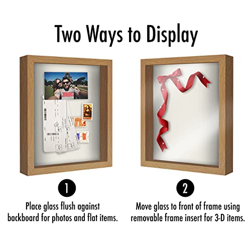 Americanflat 11x14 Shadow Box Frame with Shatter-Resistant Glass - Silhouette Collection - Large Shadow Box Display Case for Tabletop and Wall Display - Dark Oak with Soft Felt Back | Shatter-resistant glass, 1.5 inch interior depth, hangs vertical or hor