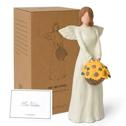 Sunflower Gifts for Women, Angel Figurine Carrying A Sunflower Basket | Hand-Painted Resin Angel Statue, Encouragement Home Decor - style: Sunflower Gifts for Women