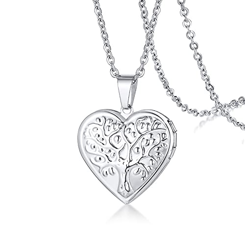 2 Pcs Locket Necklace that Holds Pictures Stainless Steel Locket Pendant Necklace Memory Photo Pendant Necklace for Women Girls - color: Heart style 2