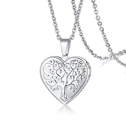 2 Pcs Locket Necklace that Holds Pictures Stainless Steel Locket Pendant Necklace Memory Photo Pendant Necklace for Women Girls - color: Heart style 2