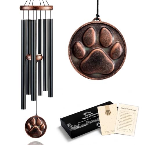 Dog Memorial Gifts for Loss of Dog, 32" Pet Memorial Wind Chimes | Vintage Embossed DogPaw Pendant, Loss of Dog Sympathy Gift, Pet Passing Away Sympathy Remembrance Gift - size: 32" DogPaw
