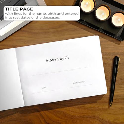 Skyline Funeral Guest Book, Memorial Service Sign-In, Brown | 10x7 in, 610 entries, Eco leather hardcover, Personalized celebration of life guestbook, Memory book & condolence register - color: Brown