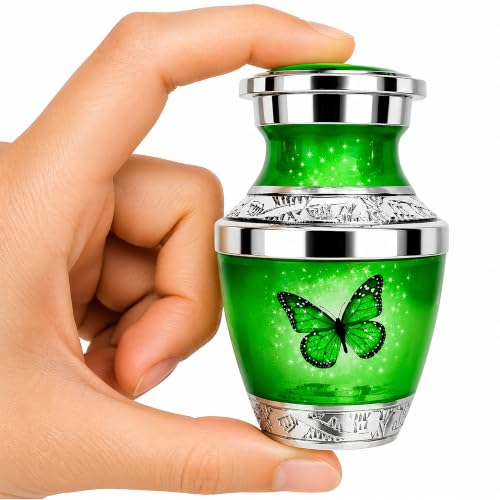 Green Butterfly Keepsake Urn for Human Ashes Adult Female or Male – Small Cremation Urn for Men & Women, Sharing Memorial Urn, A Symbol of Hope, Transformation and Remembrance - color: Green, size: Small Keepsake