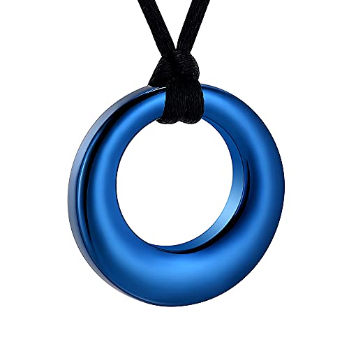 Hearbeingt Cremation Jewelry Urn Necklace for Ashes for Women Men, Circle of Life Eternity Memorial Pendant Ash Jewelry - color: Blue