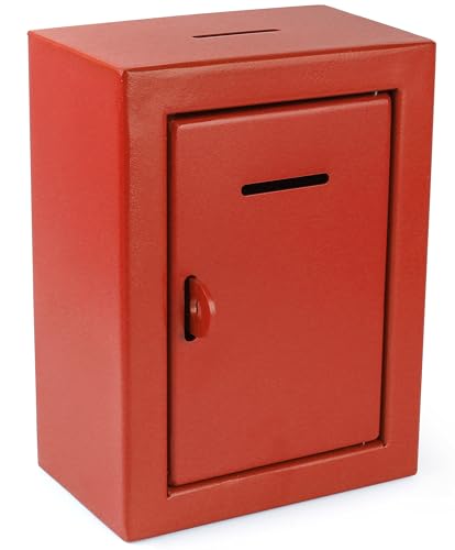 Secure Metal Charity Collection Box - Steel, Drop Box with Slot, Easy Wall Mount, 8.5x6.5x4", "Red - color: Red, size: Wall Mount Box
