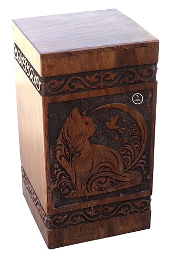 Engraved Cat Design Urn for Human Ash Cremation Urns Adults Male Female or Memorial Women Men Pets Cats Dogs Funera[Available urn Box in 5 Different Sizes] ((Small [8X5] 115 Cubic INCHES)) - size: (Small [8X5] 115 Cubic INCHES)