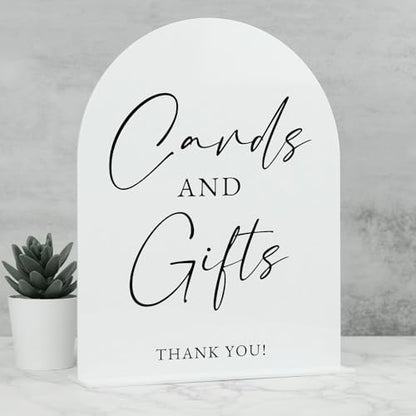White Arch Acrylic Wedding Sign- 8"x10" Cards and Gifts Sign and Base,1/8" Thick | Modern Calligraphy Arched Acrylic Table Sign for Wedding & Event Party (Cards and Gifts, 8"x10") - color: Cards and Gifts, size: 8"x10"