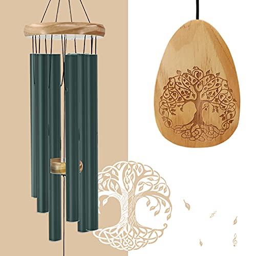 Tree of Life Wind Chimes, 30" Memorial Wind Chime for Loved One | Green Tree of Life Design, Meaningful Sympathy Gift for Loss of Loved Ones, Hand Tuned Melody for Garden Patio Remembrance - color: Spring Green