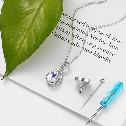 ZOEXUE Infinity Cross Cremation Jewelry - S925 Sterling Silver Cross Urn Necklace for Women - Birthstone Cross with Heart CZ Ashes Keepsake Pendant Memorial Urn Jewelry Gift for A Loss Loved Ones - color: purple