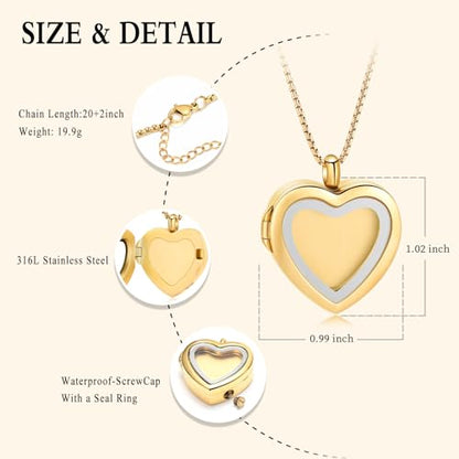Oinsi Cremation Locket Necklace For Ashes Of Loved One Carry Photo Glass Memorial Urn Jewelry 316L Stainless Steel Keepsake Gifts - color: B-Customize Image