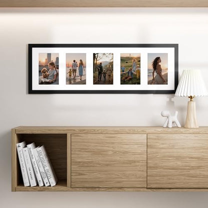 Vittanly 8x24 Collage Picture Frame, Displays 5Pcs 4x6 Pictures, Black - color: Black, size: 8x24