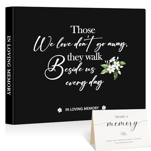 Lanpn Funeral Guest Book for Memorial Service, 100 Pages in Loving Memory Sign in Books for Guests with Memorial Table Sign, Leather Cover Funeral Favors Registry Book, Black - color: Those We love