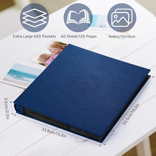 DazSpirit 4x6 Photo Album, 600 Pockets, Leather Cover with Slip-In Pages - color: Dark Blue, size: 600 Pockets