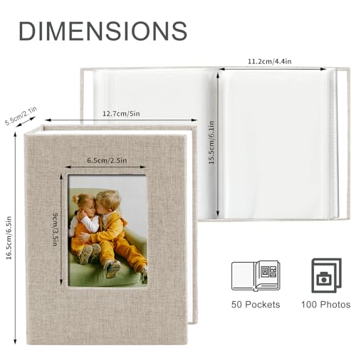 Photo Albums 4x6 Pictures, Polaroid Photos Album Book, Photo Book Small Linen Cover Photo Album, 50 Page Holds 100 Pictures, Photobook for Valentines Day, Anniversary, Vacations, Wedding Baby Beige - color: Beige
