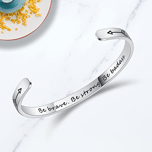 TONY & SANDY Inspirational Bracelets for Women Teen Girls Personalized Gifts for Daughter Granddaughter Mom Sister Friends Stainless Steel Engraved Cuff Birthday Easter Christmas - style: A - Be brave be strong be badass
