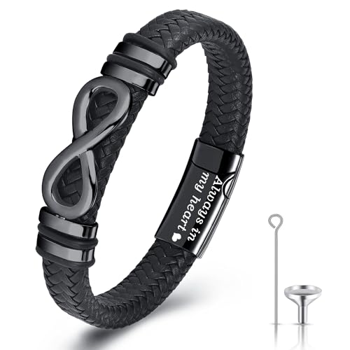 YOUFENG Urn Bracelet for Human Ashes Leather Cremation Knot Cross Bracelet Stainless Steel Keepsake Cuff Bangle Jewelry for Men - color: Infinity