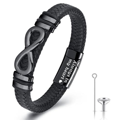 YOUFENG Urn Bracelet for Human Ashes Leather Cremation Knot Cross Bracelet Stainless Steel Keepsake Cuff Bangle Jewelry for Men - color: Infinity
