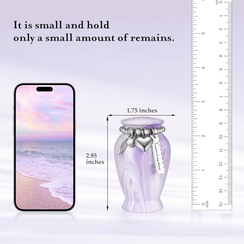 Dletay Small Urns for Human Ashes Keepsake 2.85 Inches Memorial Mini Cremation Urn for Women Men Aluminum Decorative Funeral Urns - Light Purple