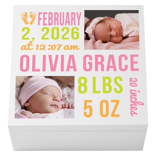 Let's Make Memories Personalized Photo Keepsake Box for New Baby - Memento Storage - Memories Box - Nursery Decor - 12" Sq x 6" H - Bundle of Love - Pink - color: Bundle of Love - Pink