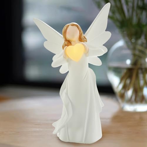 Starryfill 9.4" Guardian Angel Figurine Holds Heart with Timer for Gift | Battery,Resin,Hand-painted Artistry,Bright Glowing Light,Home Decor,Love & Friendship Symbol,Christmas & Mother's Day - color: 9.4"-heart Angel1