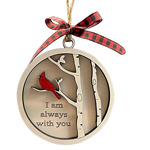 Handmade Memorial Ornament with Cardinals- We are Always with You Wooden Sympathy Grief Gift Memory Ornament in Loving in Remembrance Condolence Sympathy for Loss of Loved One (Single Cardinal)