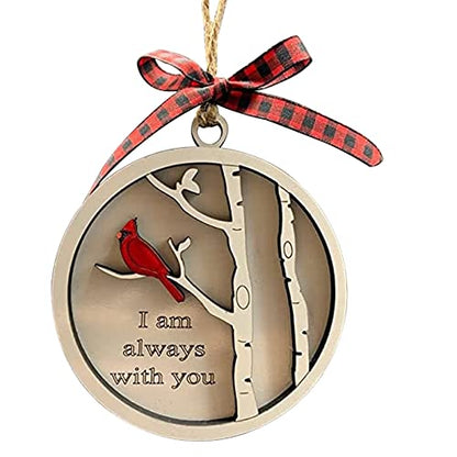 Handmade Memorial Ornament with Cardinals- We are Always with You Wooden Sympathy Grief Gift Memory Ornament in Loving in Remembrance Condolence Sympathy for Loss of Loved One (Single Cardinal)