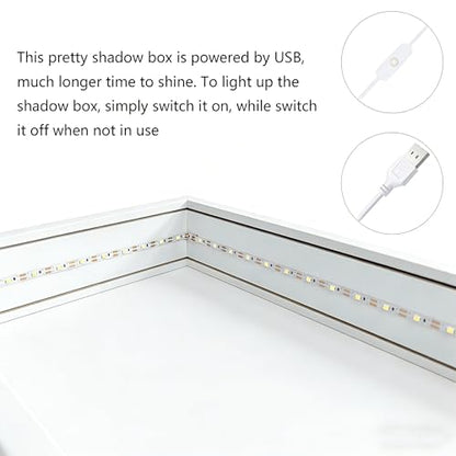 Shadow Box Frame with Lights 10'' ×8 '' Memory Boxes Keepsakes Display Case Dried Flower 3D Deep Picture Frame Memorial Gifts Memorabilia Medal Wedding Travel Baby Items (White) - color: White