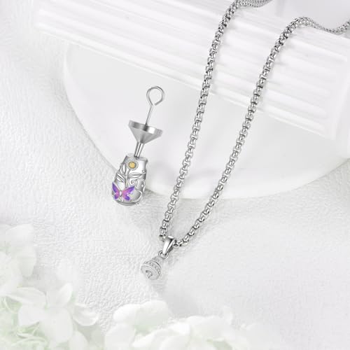 925 Sterling Silver Urn Necklace for Ashes, Teardrop/Tree of Life/Sunflower/Dragonfly/Sea Turtle/Celtic Knot/Elephant/Hummingbird Memorial Cremation Pendant Necklaces for Animal Human Ashes - color: N: Butterfly