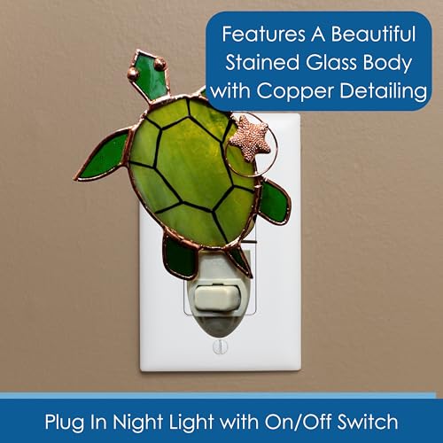 Gift Essentials Sea Turtle Plug-in Night Light - Stained Glass Nightlight | Sea Turtle Stained Glass Plug-in Nightlight with On/Off Rocker Switch. Includes One 4-Watt Replaceable Warm-Glow Bulb. - color: Sea Turtle