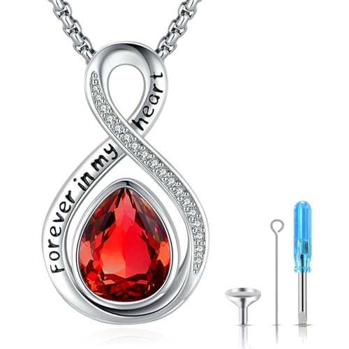 Eusense Cremation Jewelry for Ashes Urn Necklace to Put Ashes In 925 Sterling Silver Memorial Pendant Tree of Life Infinity Urn Necklaces for Ashes Necklace for Women Men - style: F-Infinity Urn-01-Jan.-Garnet
