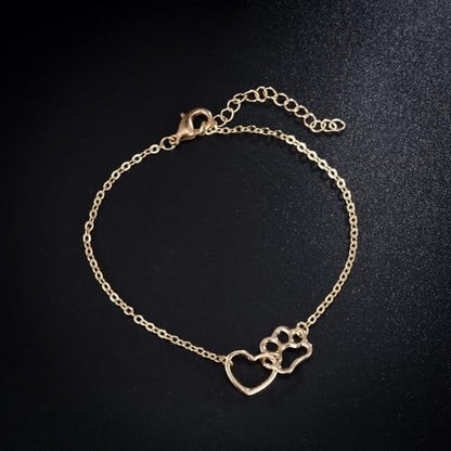 tenghong2021 Cat Dog Puppy Paw Paint Bracelet Memorial Doggy Kitty Animal Forever Love Heart Link Bracelet for Pet Lover - color: Gold