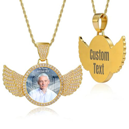 HJX Custom Circle Chain with Wings, Memorial Picture Necklace for Men Womem - color: 7-wing