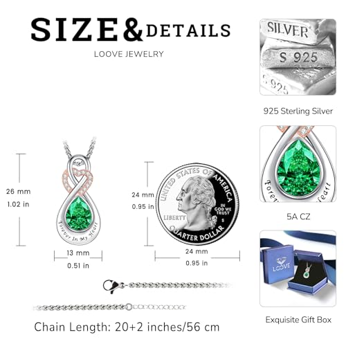 Infinity Urn Necklace for Ashes Sterling Silver Heart Moonstone Turquoise Birthstone Keepsake Memorial Cremation Jewelry for Women - style: Infinity A-05-May.-Emerald