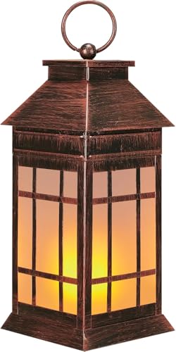 18" Solar Lanterns Outdoor Waterproof Flickering Flame Copper - color: Antique Copper