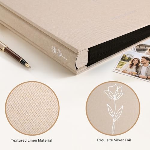 DazSpirit 4x6 Photo Album, 600 Photos, Large Capacity, Linen Hardcover | Beige Floral Photo Book, Acid-Free Slip-In Pages, Memory Album for Wedding, Baby, Anniversary, Travel and Family Photos - color: Beige