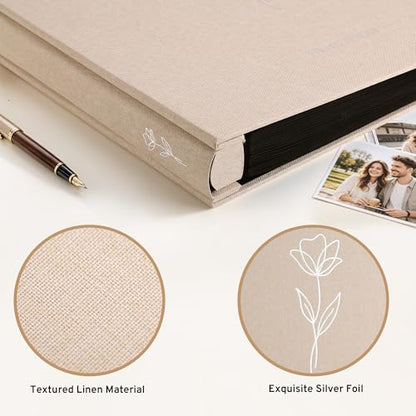 DazSpirit 4x6 Photo Album, 600 Photos, Large Capacity, Linen Hardcover | Beige Floral Photo Book, Acid-Free Slip-In Pages, Memory Album for Wedding, Baby, Anniversary, Travel and Family Photos - color: Beige
