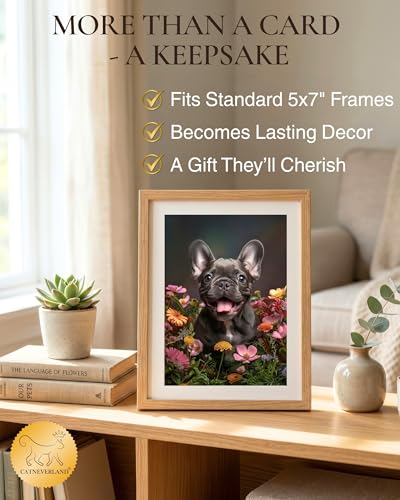French Bulldog Puppy with Flowers All Occasions Greeting Card - Dog with Flowers from Unique Dogs Party Delights Collection - Large 5x7 Inch - Blank Inside with A7 Invitation Style White Envelope - color: French Bulldog Puppy with Flowers