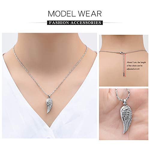 Imrsanl Angel Wing Cremation Jewelry Urn Necklace for Ashes | For Women Men, Stainless Steel, Memorial Urn Pendant, Funeral Ashes Holder Keepsake - color: Silver