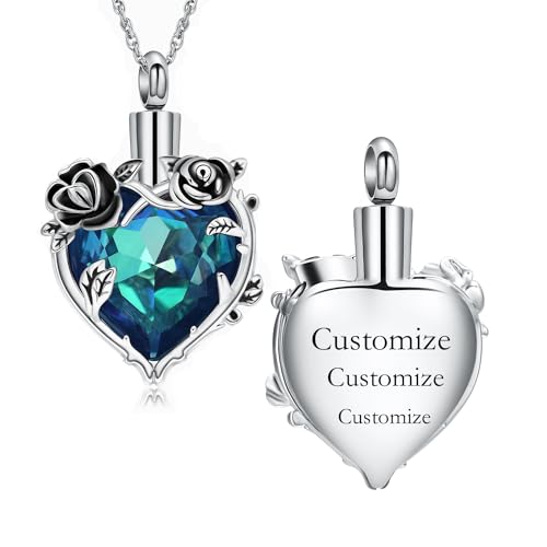 Cremation Jewelry for Ashes Rose Flower Urn Necklace with Crystal Heart Ashes Pendant Butterfly Necklaces for Women Men Memorial Keepsake Jewelry Gift - color: Customize