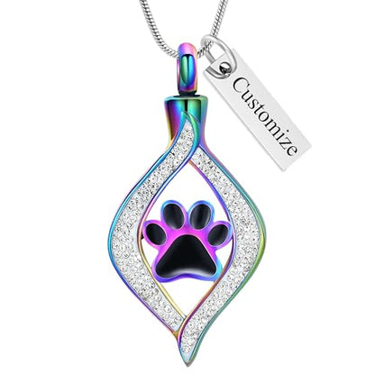 The Eye of My Heart Paw Print Urn Necklace for Ashes | stainless steel cremation jewelry, holds pet human ashes, paw print memorial urn pendant, leak-proof sealed design, unisex - color: Customize