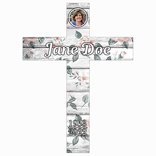 PK Décor Blush Pink Floral Cross - Sympathy Gift for Loss of Baby Girl or Teenage Girl - Memorial Cross Personalized With Photo - Picture Memorial Engraved Plaque (Cross Blush Flowers) - style: Cross Blush Flowers