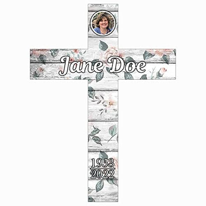 PK Décor Blush Pink Floral Cross - Sympathy Gift for Loss of Baby Girl or Teenage Girl - Memorial Cross Personalized With Photo - Picture Memorial Engraved Plaque (Cross Blush Flowers) - style: Cross Blush Flowers