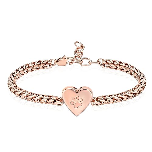 zeqingjw Pet Cremation Urn Bracelet for Ashes for Women Dog Cat Paw Urn Bangle Heart Cremation Jewelry Keepsake Memorial Urn Jewelry - color: Rose Gold