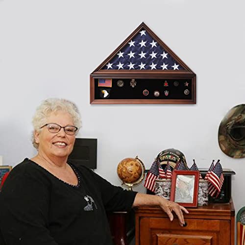 Veteran Flag Shadow Box 5x9.5 Solid for Flag Display Walnut Finish - size: Medium-Walnut