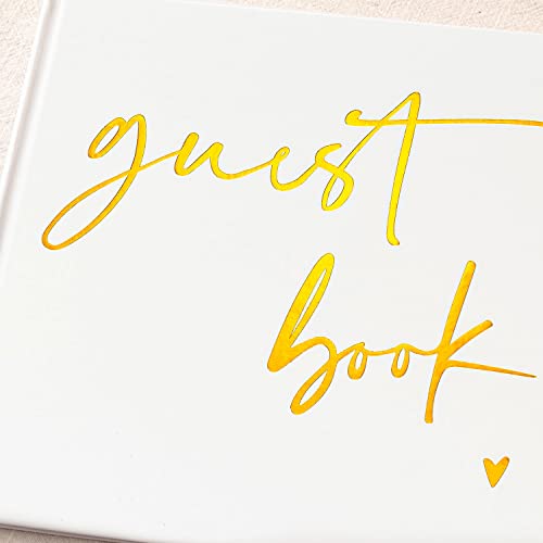 Calculs Wedding Guest Book 8.5" Square for Polaroid Pictures Event Party Guestbook Shower Picture Book Blank Pages Registry, White Cover, Gold Foiled Script - color: White Gold