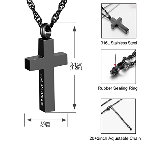 Cremation Cross Necklace for Ashes Stainless Steel Cross Urn Pendant Ashes Holder Memorial Jewelry-With Me Always - style: With me always-Black