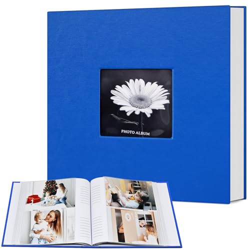 Popotop Photo Album 4x6 200 Photos with Writing Space, Leather Cover Album with Display Picture Window, Photo Book for Wedding Family Baby Gift - color: Royal Blue, size: 200 Pockets