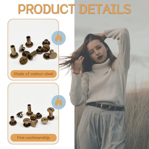 zDwfDc 115Sets Chicago Screws for Leather Rivet Kit M5*4, 5, 6, 8, 10, 12, 15 Bronze Brass Rivets for Leather Tools DD031-GT - color: Bronze